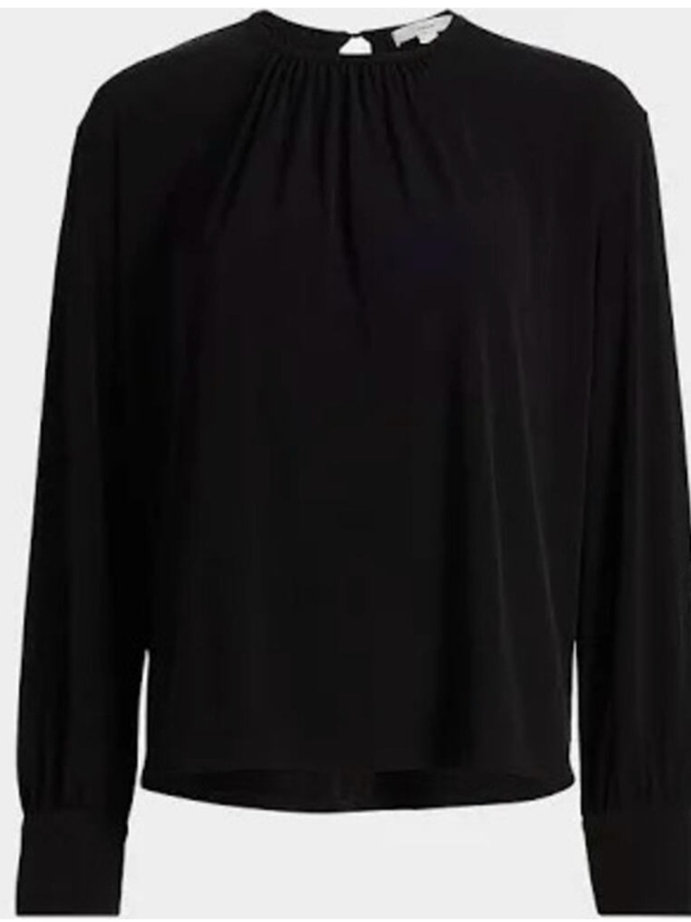 New VINCE Black Long-Sleeve Gathered Neck Women's Blouse